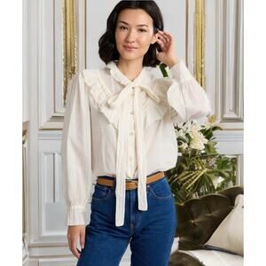 Cobblestone Living Gianna Cotton Button Front Blouse Cream Womens One Size NWT